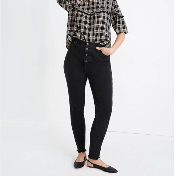 NWT Madewell 10" High Rise Skinny jeans in Berkeley black button fly size 37P - Picture 1 of 12